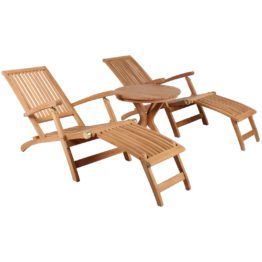 Deckchair Yacht Teak und Tisch Burton Teak-KOMPLETTSET