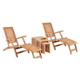 Deckchair ZickZack Teak und Beistelltisch 3er Set Teak-KOMPLETTSET