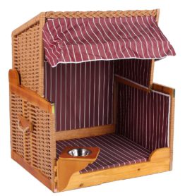 Hundestrandkorb PE beige Dessin Rot Gestreift inkl. Schutzhaube