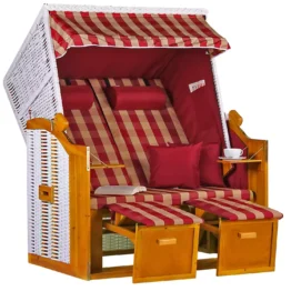 Strandkorb Baltic PE weiß Dessin Karo Rot
