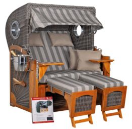 Strandkorb Komplettset Koos Mahagoni PE grey Dessin grau gestreift