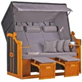 Strandkorb Baltic Dreisitzer PE schwarz Dessin Uni Grau