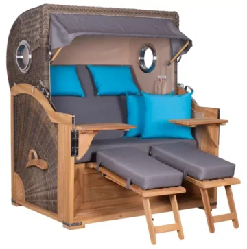 Strandkorb Norderney Teak Bullauge PE grey Dessin 592