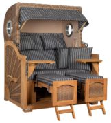 Strandkorb Amrum Grande Bullauge Teak PE Banana Dessin 500