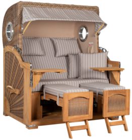 Strandkorb Amrum Grande Bullauge Teak PE Banana Dessin 501