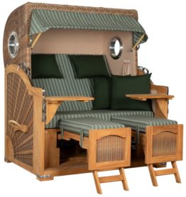Strandkorb Amrum Grande Bullauge Teak PE Banana Dessin 504