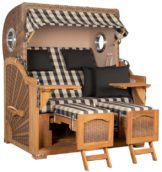 Strandkorb Amrum Grande Bullauge Teak PE Banana Dessin 505