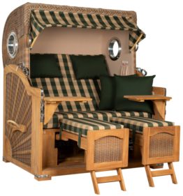 Strandkorb Amrum Grande Bullauge Teak PE Banana Dessin 506