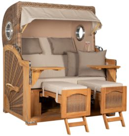 Strandkorb Amrum Grande Bullauge Teak PE Banana Dessin 510