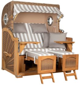 Strandkorb Amrum Grande Bullauge Teak PE Banana Dessin 513