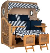 Strandkorb Amrum Grande Bullauge Teak PE Banana Dessin 518