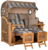 Strandkorb Amrum Grande Bullauge Teak PE Banana Dessin 522