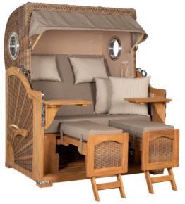 Strandkorb Amrum Grande Bullauge Teak PE Banana Dessin 534