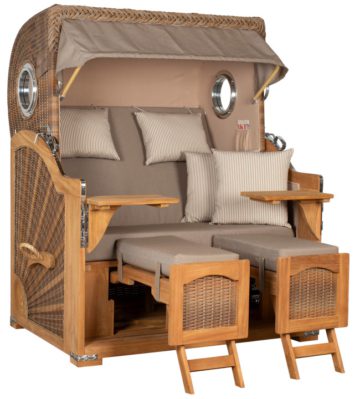 Strandkorb Amrum Grande Bullauge Teak PE Banana Dessin 534