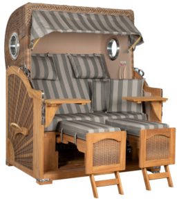 Strandkorb Amrum Grande Bullauge Teak PE Banana Dessin 537