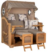 Strandkorb Amrum Grande Bullauge Teak PE Banana Dessin 540