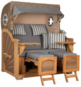 Strandkorb Amrum Grande Bullauge Teak PE Banana Dessin 544