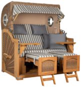 Strandkorb Amrum Grande Bullauge Teak PE Banana Dessin 545