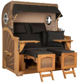 Strandkorb Amrum Grande Bullauge Teak PE Banana Dessin 548