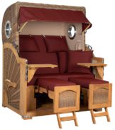 Strandkorb Amrum Grande Bullauge Teak PE Banana Dessin 550