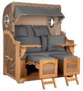 Strandkorb Amrum Grande Bullauge Teak PE Banana Dessin 551