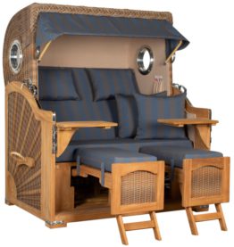 Strandkorb Amrum Grande Bullauge Teak PE Banana Dessin 582