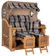 Strandkorb Amrum Grande Bullauge Teak PE Banana Dessin 583
