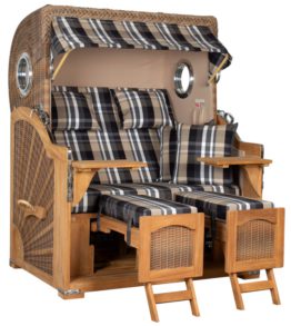 Strandkorb Amrum Grande Bullauge Teak PE Banana Dessin 583