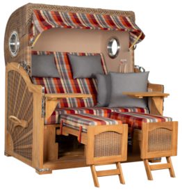 Strandkorb Amrum Grande Bullauge Teak PE Banana Dessin 584