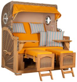 Strandkorb Amrum Grande Bullauge Teak PE Banana Dessin 586