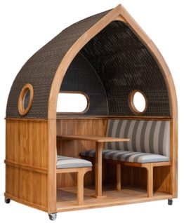 Gosch Boot - Kutter - Strandkorb 4-Sitzer Teak durchgeflochten PE Grey ERA Dessin 981