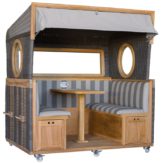 Gosch-Lounge Strandkorb 6-Sitzer Teak durchgeflochten PE Grey ERA Dessin 981
