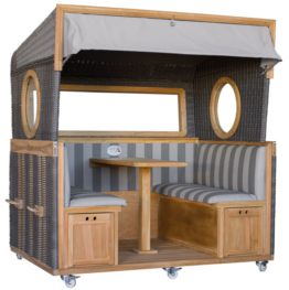 Gosch-Lounge Strandkorb 6-Sitzer Teak durchgeflochten PE Grey ERA Dessin 981