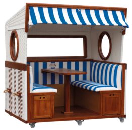 Gosch-Lounge Strandkorb 6-Sitzer durchgeflochten Mahagoni PVC Weiß ERA Dessin 991