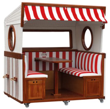 Gosch-Lounge Strandkorb 6-Sitzer durchgeflochten Mahagoni PVC Weiß ERA Dessin 992